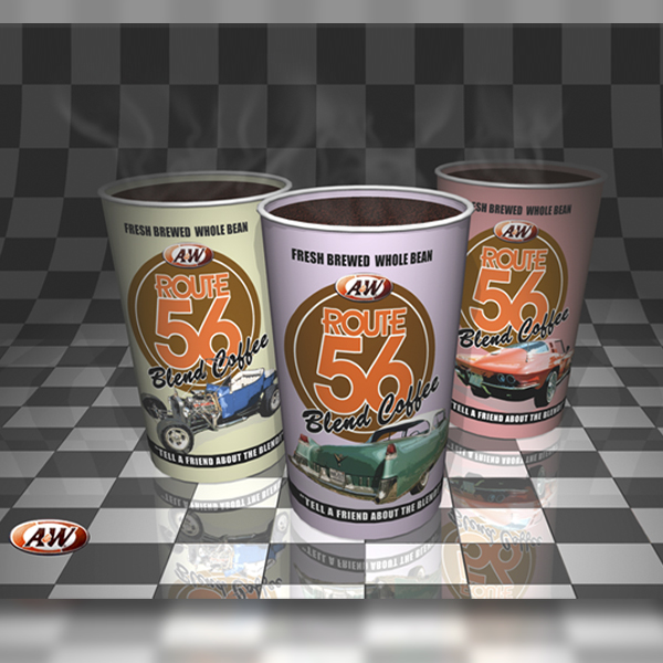 Package design: A&W route 56 cups 